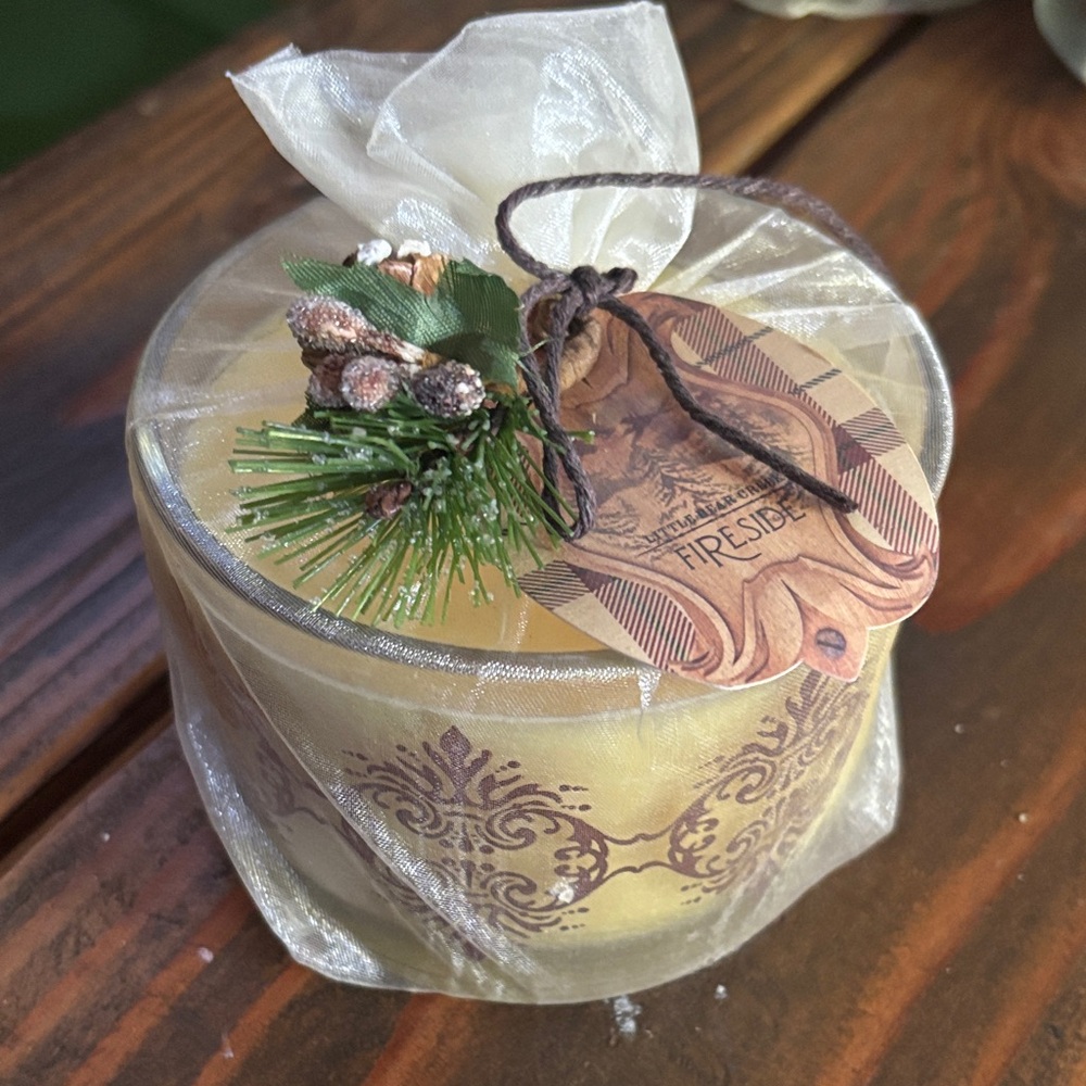 Decorative Yellow Candle with Pine Accents